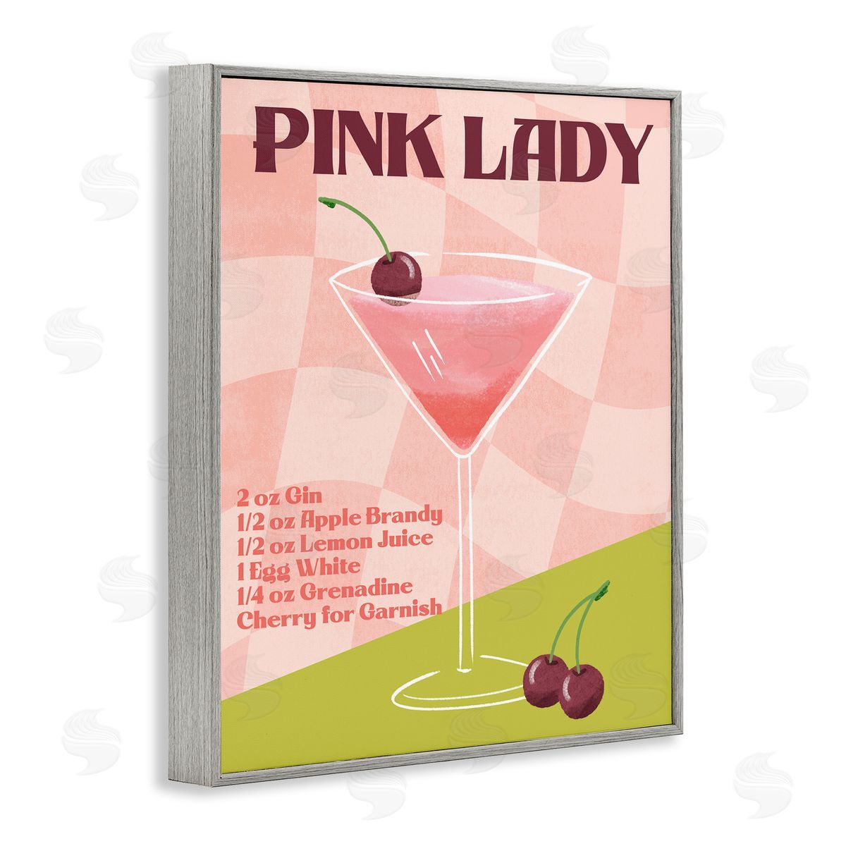 Retro Pink Lady Recipe Grey Frame Print Wall Art, Home Decor by Deane Beesley