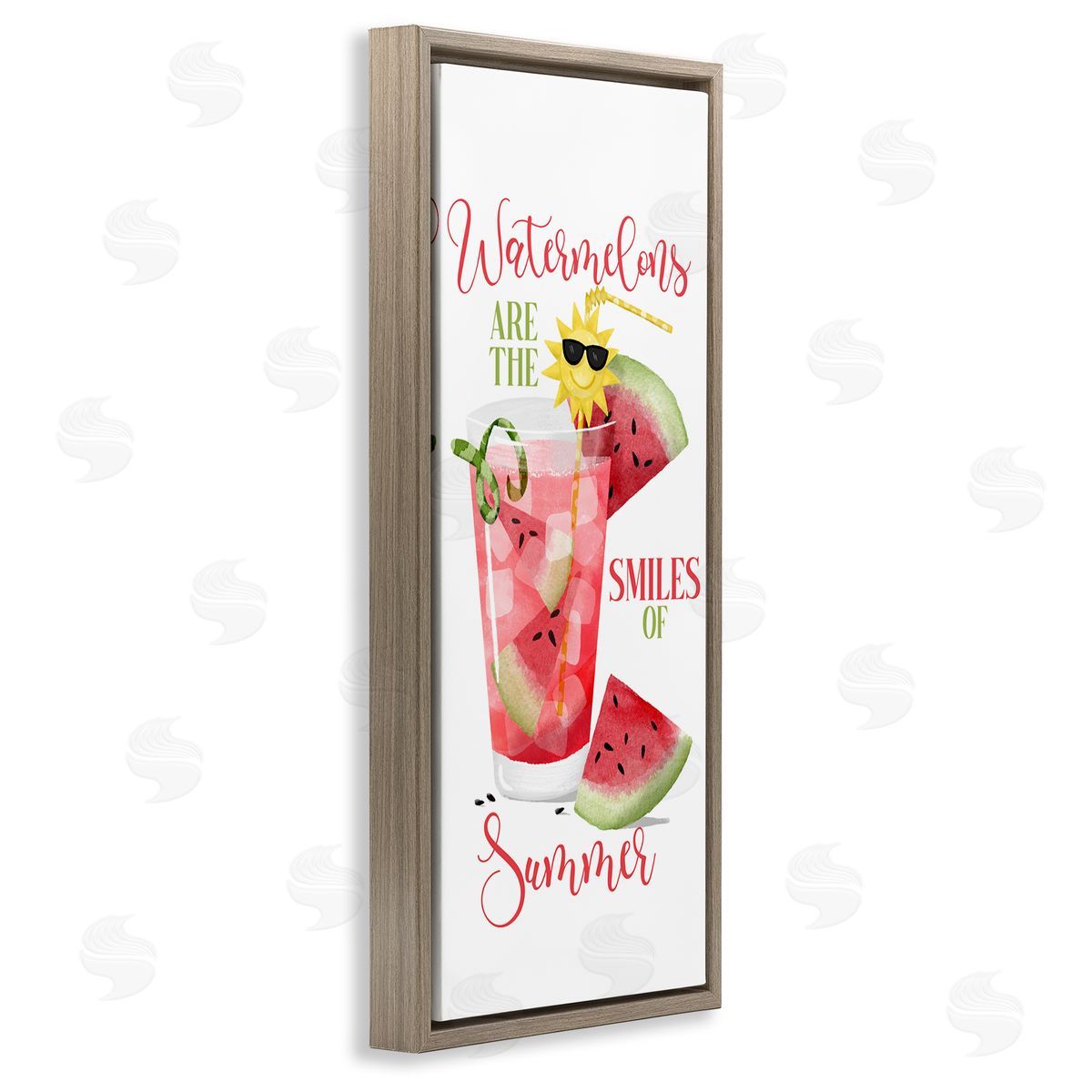 Summer Watermelon Sentiment Brown Floating Frame Canvas Wall Art, Home Decor by Deane Beesley