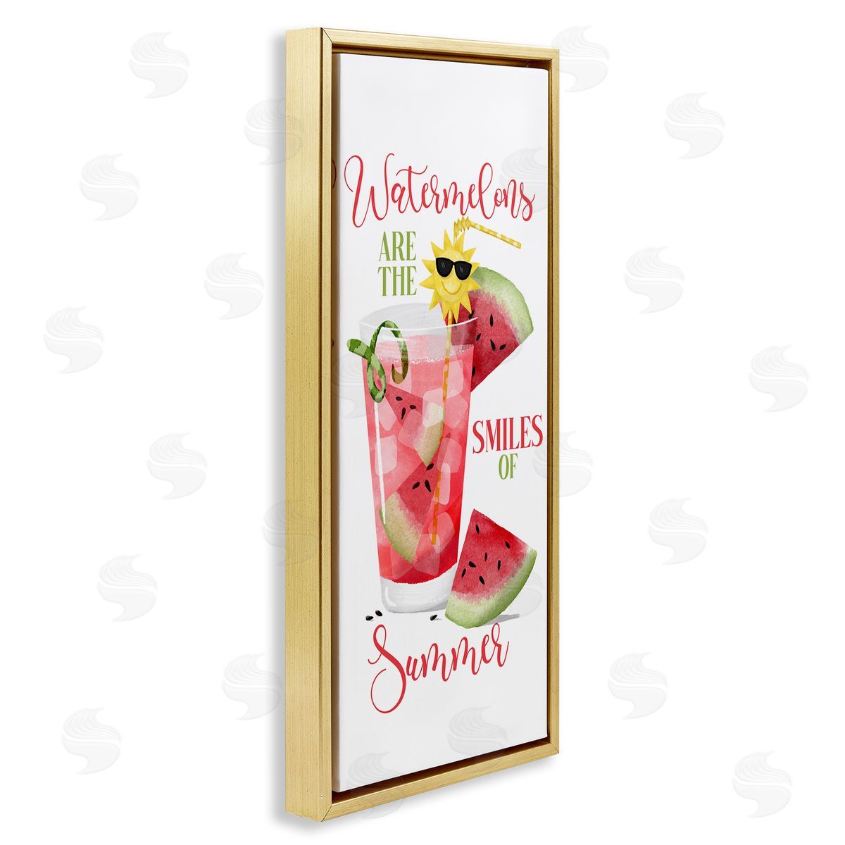 Summer Watermelon Sentiment Gold Floating Frame Canvas Wall Art, Home Decor by Deane Beesley