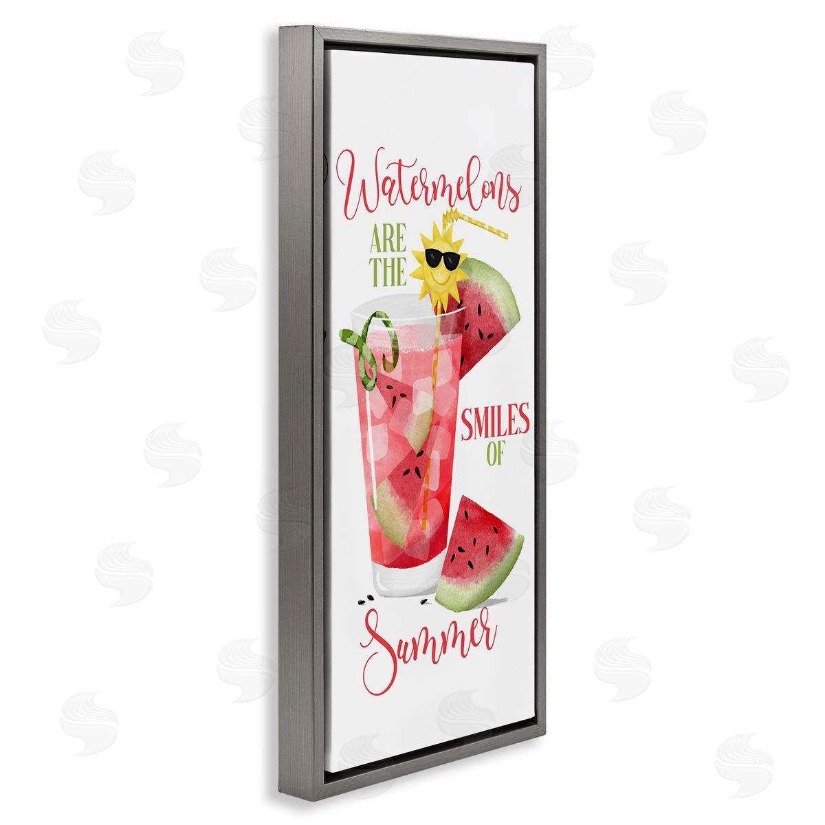 Summer Watermelon Sentiment Grey Floating Frame Canvas Wall Art, Home Decor by Deane Beesley