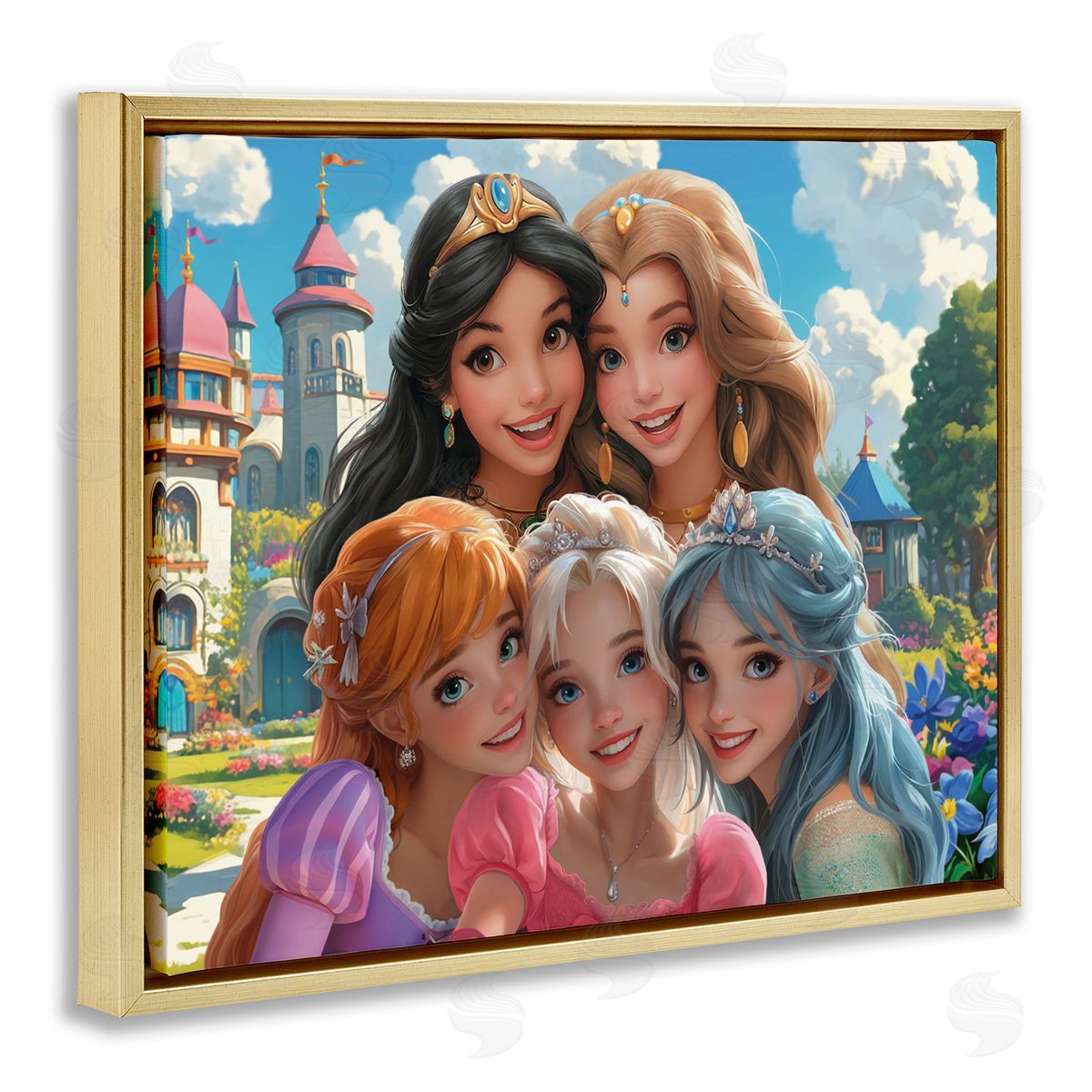 Princess Selfie by Castle Gold Floating Frame Canvas Wall Art, Home Decor by Image World