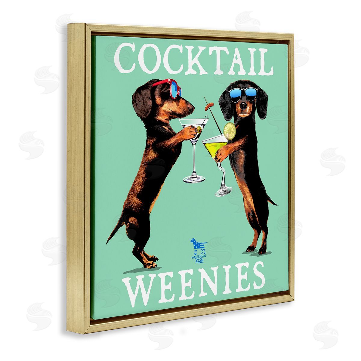 Flashy Cocktail Weenies Gold Floating Frame Canvas Wall Art, Home Decor by Jim Baldwin