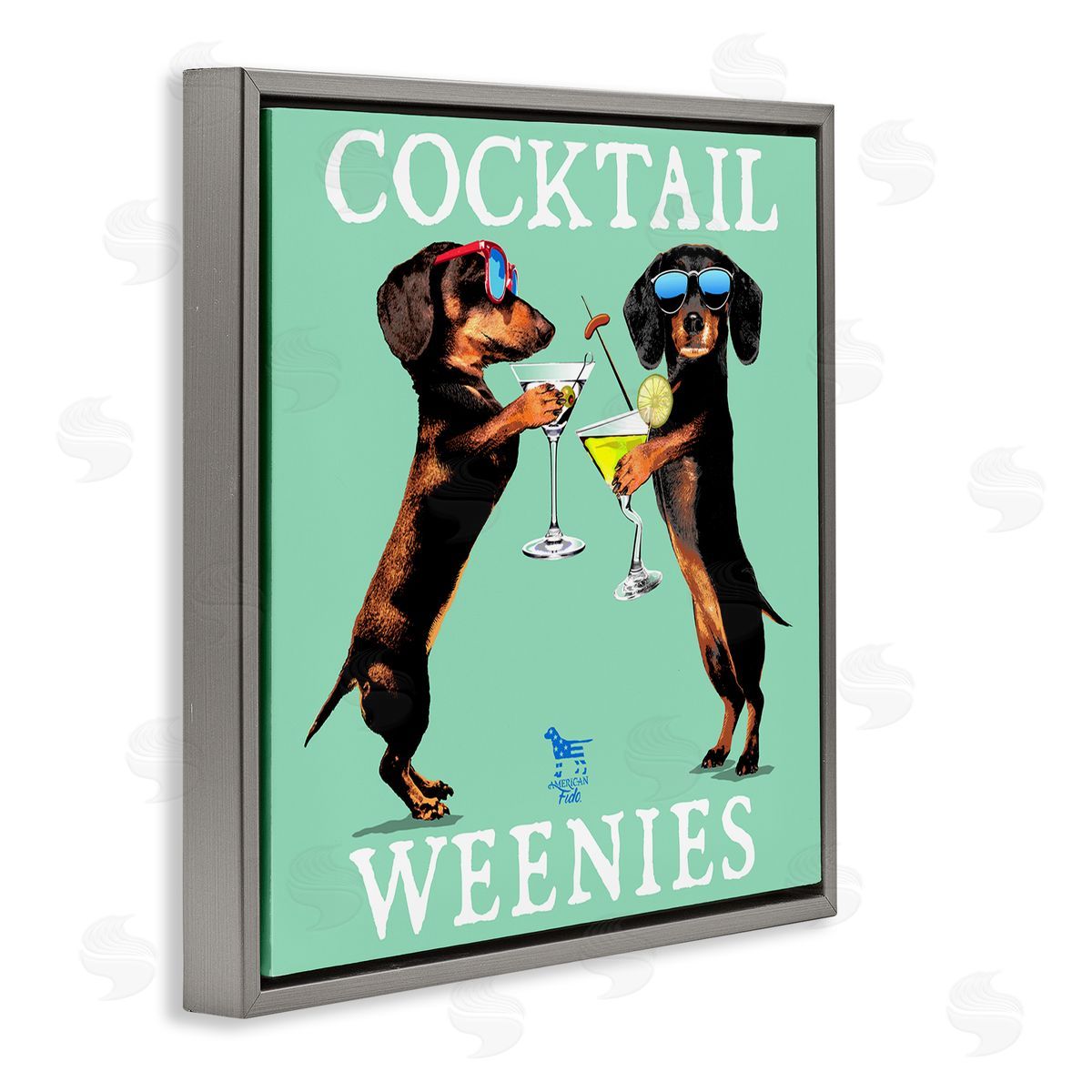 Flashy Cocktail Weenies Grey Floating Frame Canvas Wall Art, Home Decor by Jim Baldwin