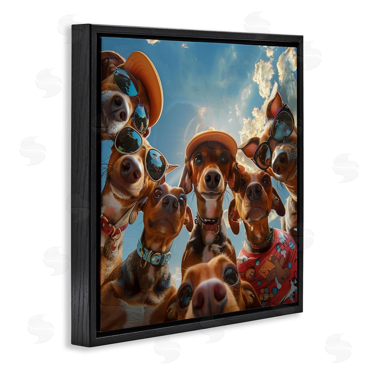 Funny Wiener Dog Selfie Black Floating Frame Canvas Wall Art, Home Decor by Jim Baldwin