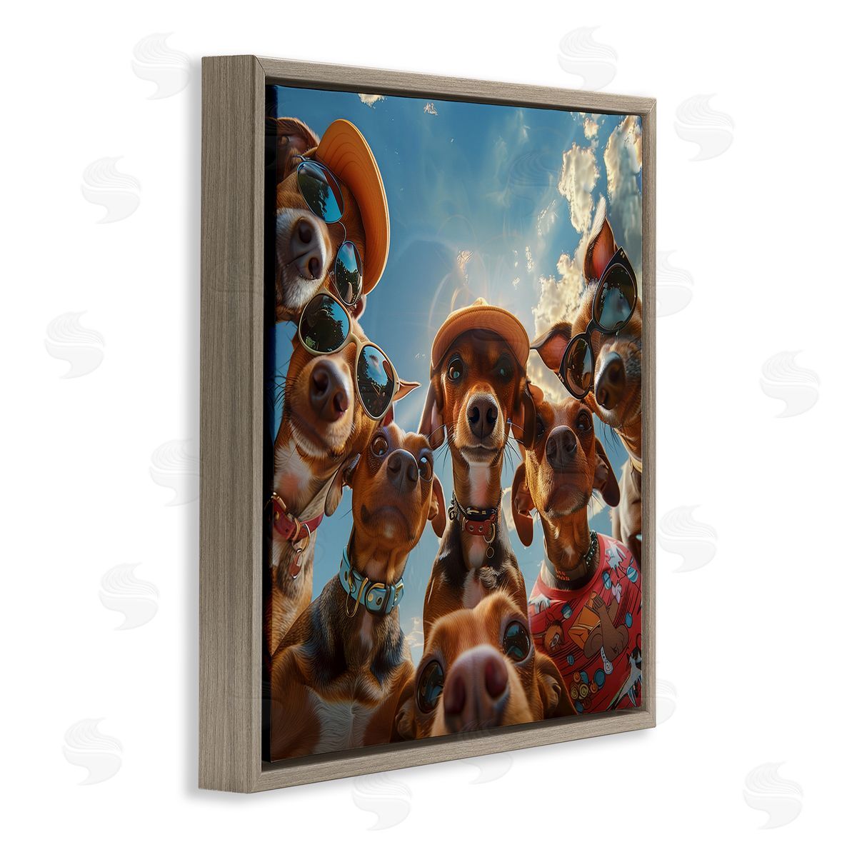 Funny Wiener Dog Selfie Brown Floating Frame Canvas Wall Art, Home Decor by Jim Baldwin
