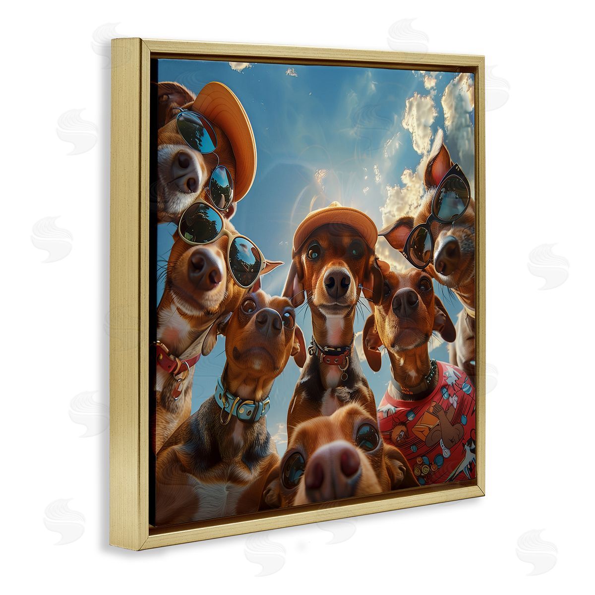Funny Wiener Dog Selfie Gold Floating Frame Canvas Wall Art, Home Decor by Jim Baldwin