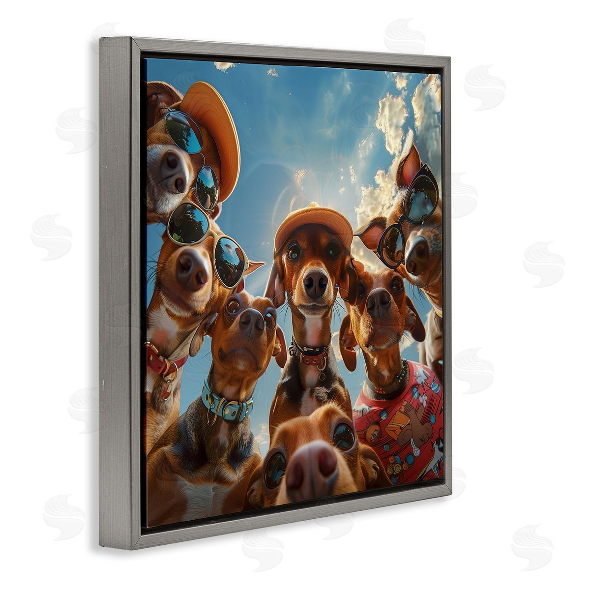 Funny Wiener Dog Selfie Grey Floating Frame Canvas Wall Art, Home Decor by Jim Baldwin