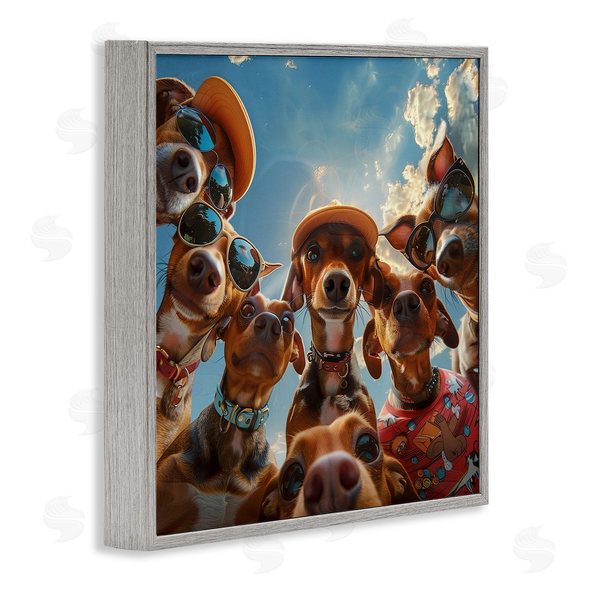 Funny Wiener Dog Selfie Grey Frame Print Wall Art, Home Decor by Jim Baldwin