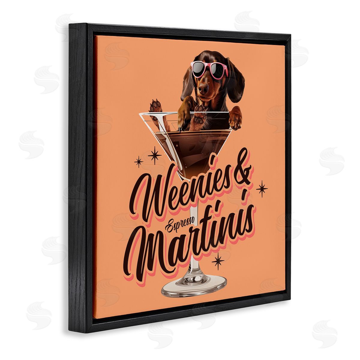Weenie's & Espresso Martinis Black Floating Frame Canvas Wall Art, Home Decor by Jim Baldwin