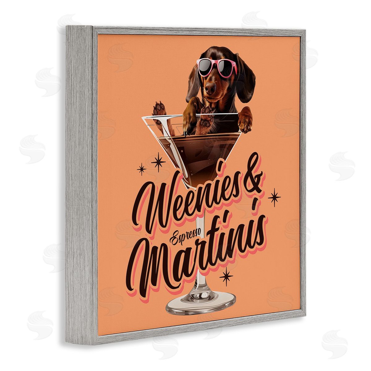 Weenie's & Espresso Martinis Grey Frame Print Wall Art, Home Decor by Jim Baldwin