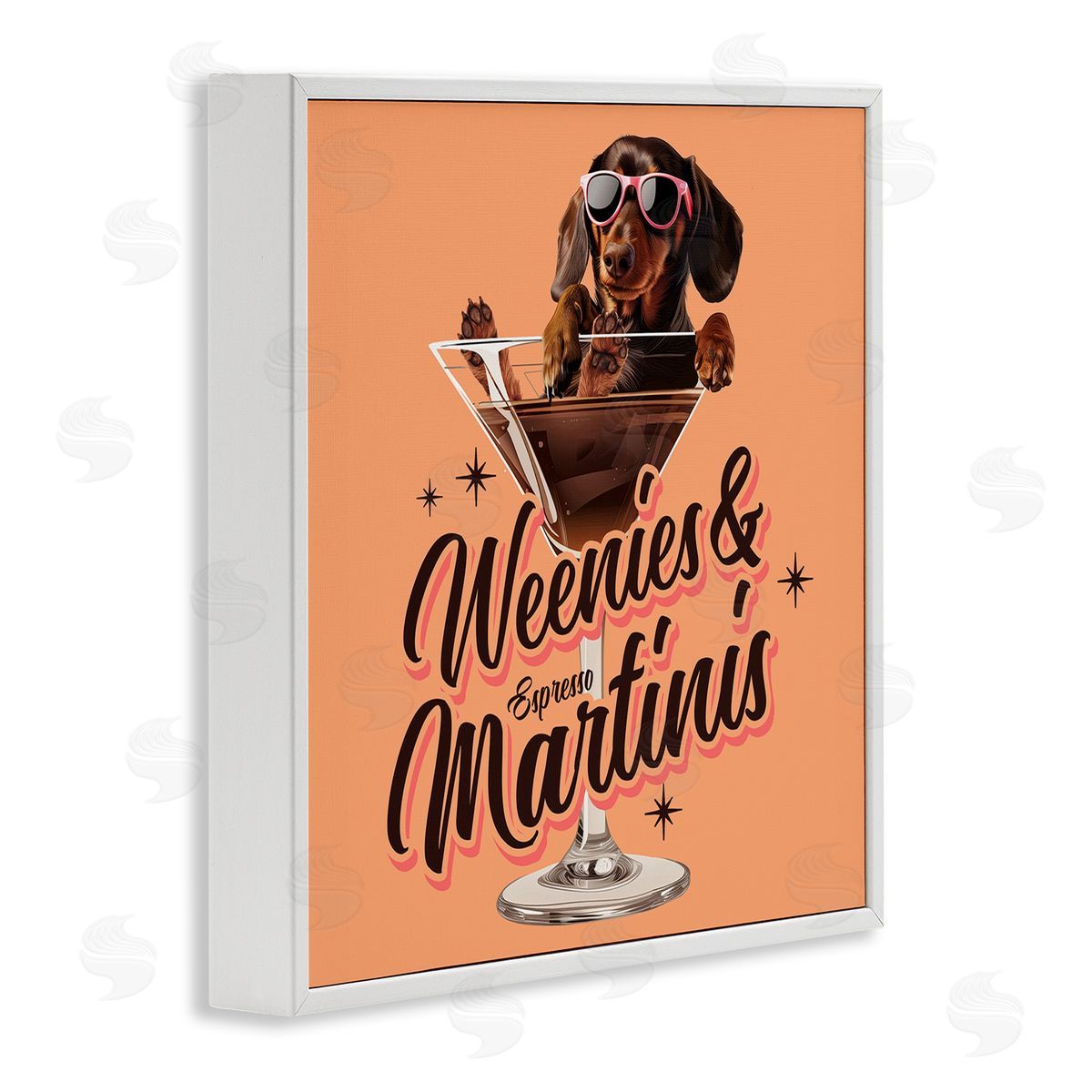 Weenie's & Espresso Martinis White Frame Print Wall Art, Home Decor by Jim Baldwin