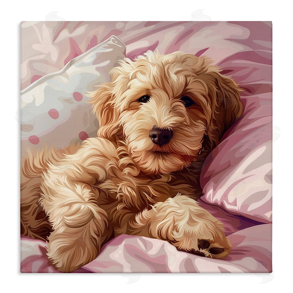 Sleepy Labradoodle in Bed Canvas Wall Art, Home Decor by Jim Baldwin