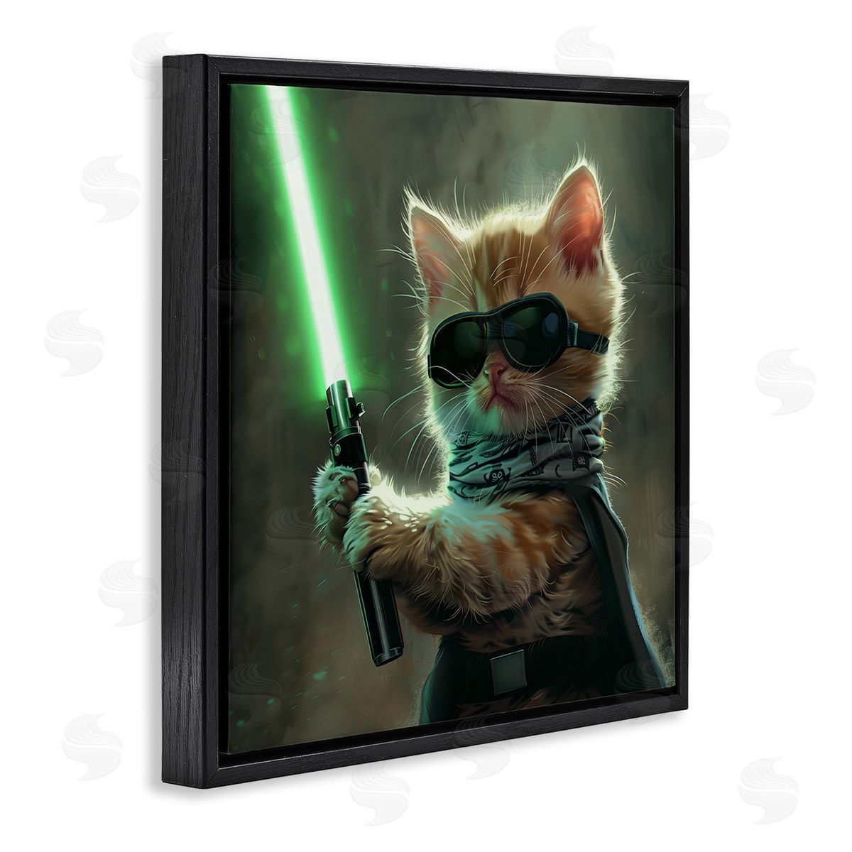 Sci-Fi Kitten with Saber Black Floating Frame Canvas Wall Art, Home Decor by Jim Baldwin