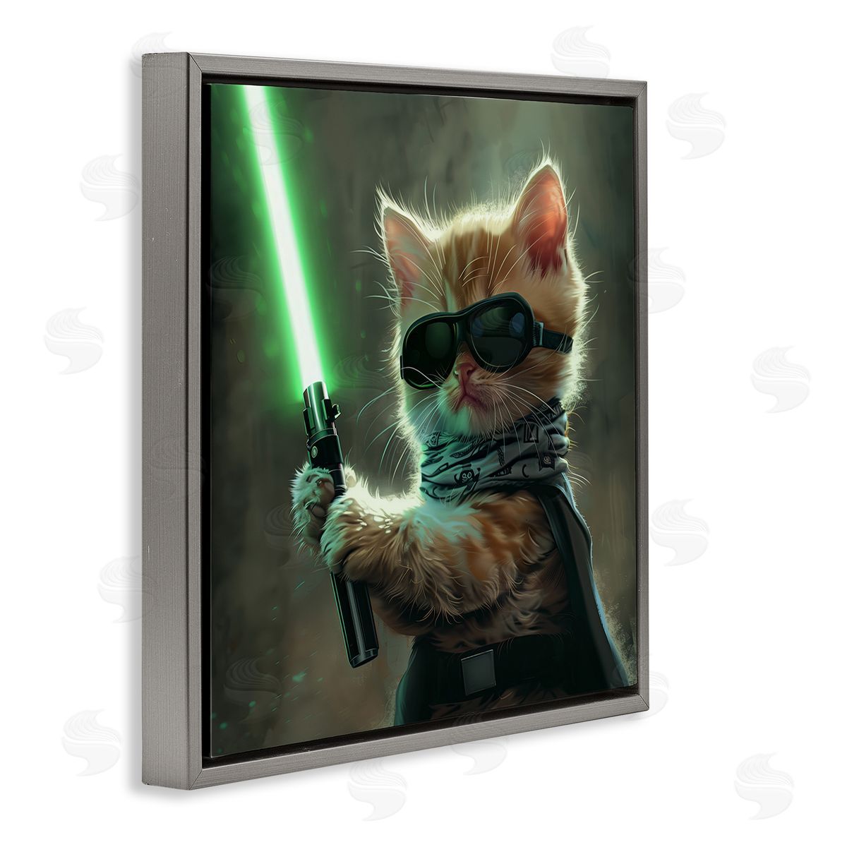 Sci-Fi Kitten with Saber Grey Floating Frame Canvas Wall Art, Home Decor by Jim Baldwin