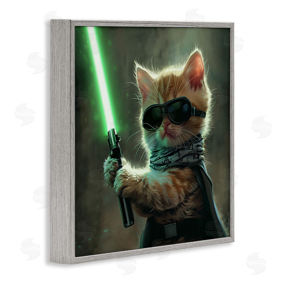 Sci-Fi Kitten with Saber Grey Frame Print Wall Art, Home Decor by Jim Baldwin