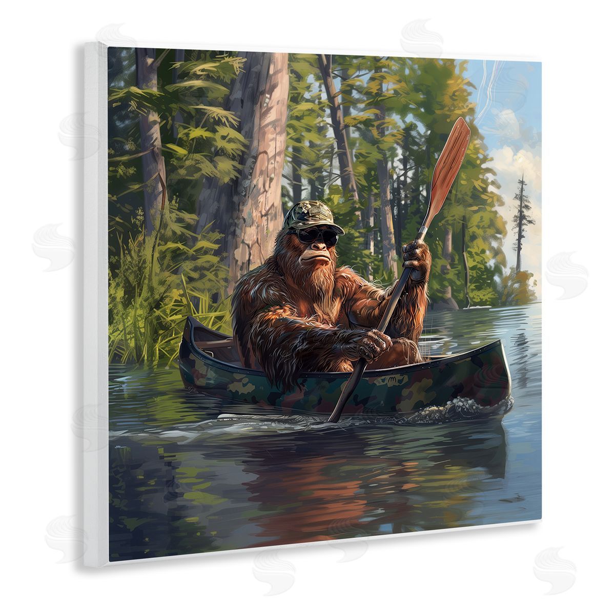 Mythical Monster in Canoe Wood Plaque Wall Art, Home Decor by Jim Baldwin
