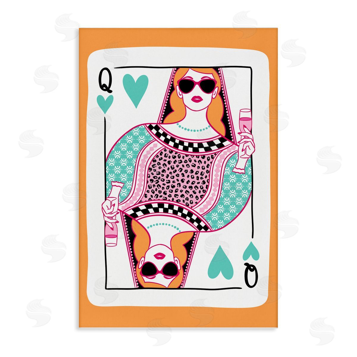 Queen of Hearts & Drink Canvas Wall Art, Home Decor by JJ Design House LLC