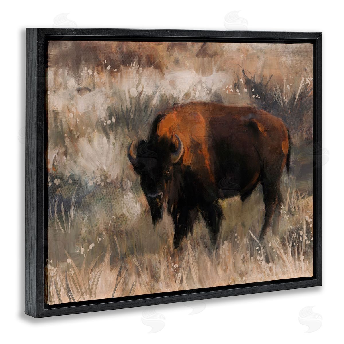Bison on the Range Black Floating Frame Canvas Wall Art, Home Decor by Nina Blue