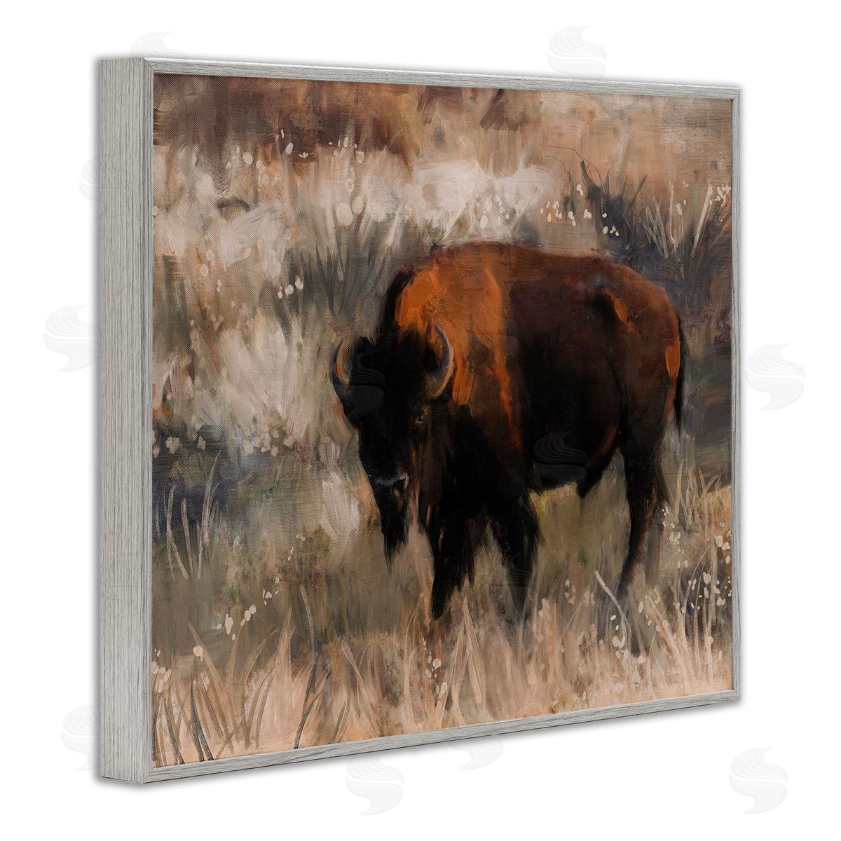 Bison on the Range Grey Frame Print Wall Art, Home Decor by Nina Blue