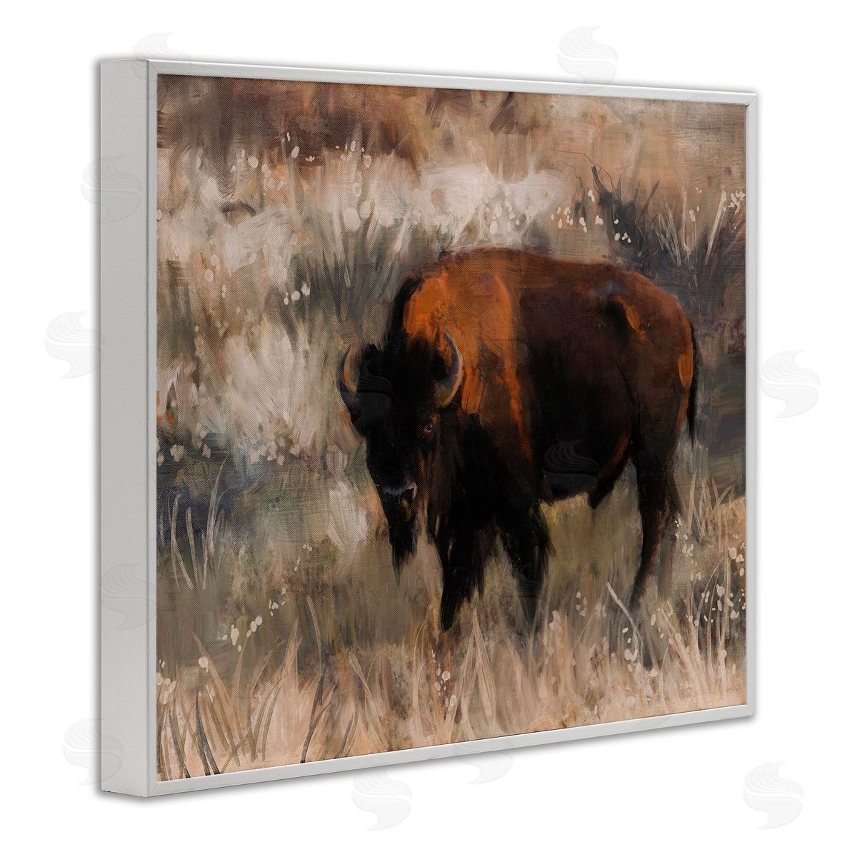 Bison on the Range White Frame Print Wall Art, Home Decor by Nina Blue