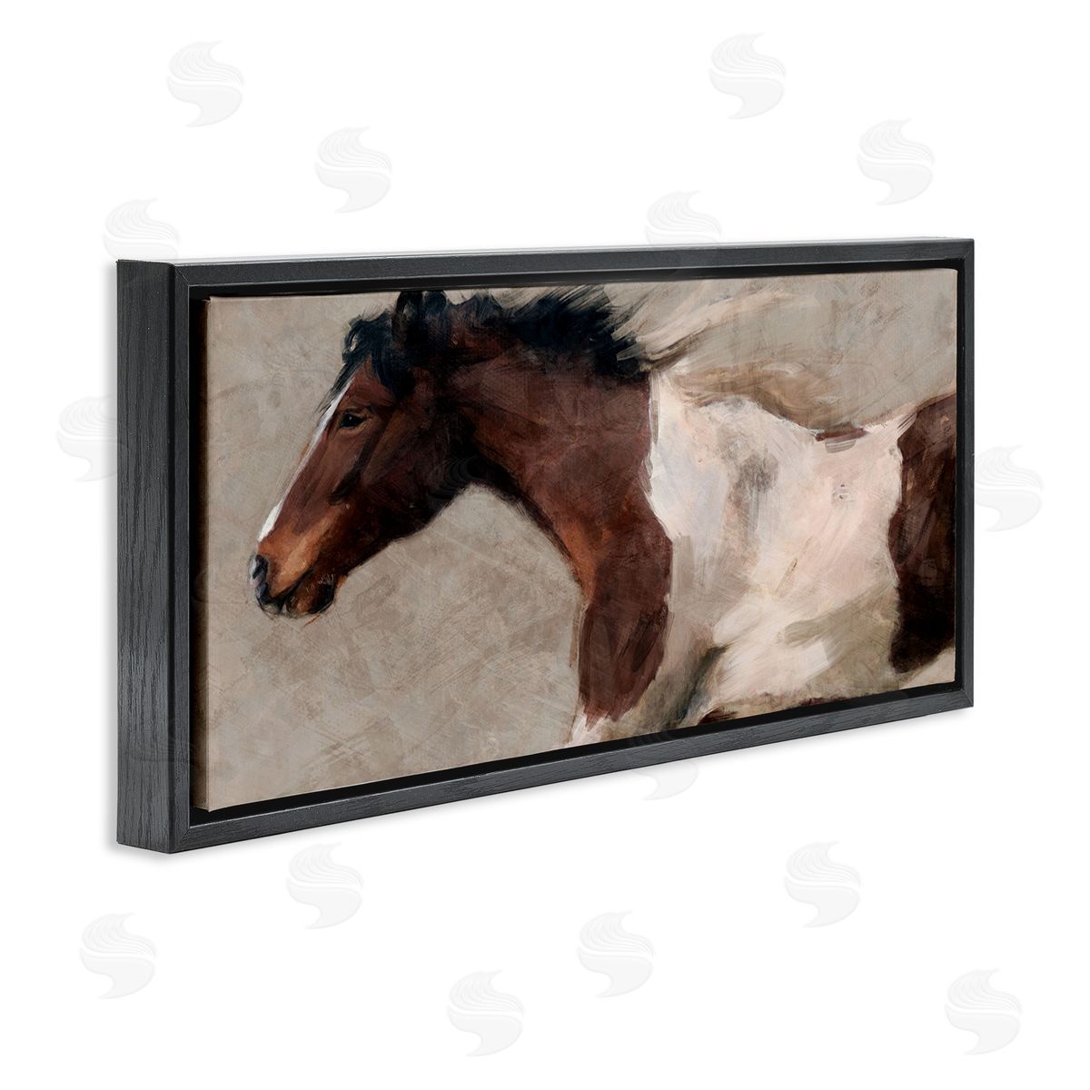 Dashing Brown Horse Black Floating Frame Canvas Wall Art, Home Decor by Nina Blue