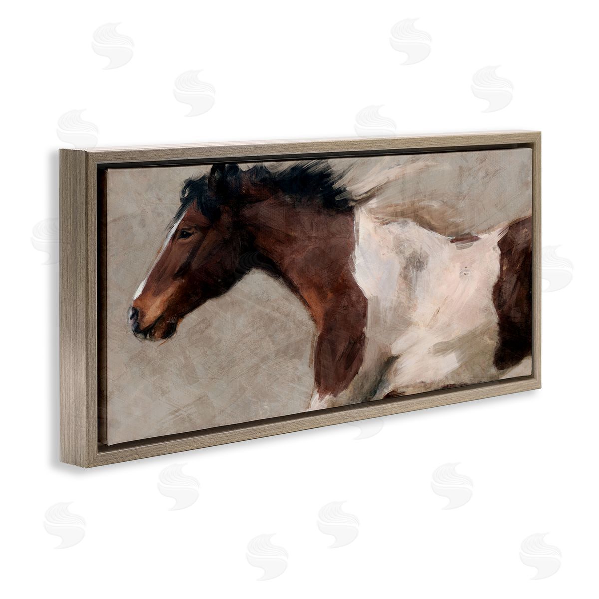 Dashing Brown Horse Brown Floating Frame Canvas Wall Art, Home Decor by Nina Blue