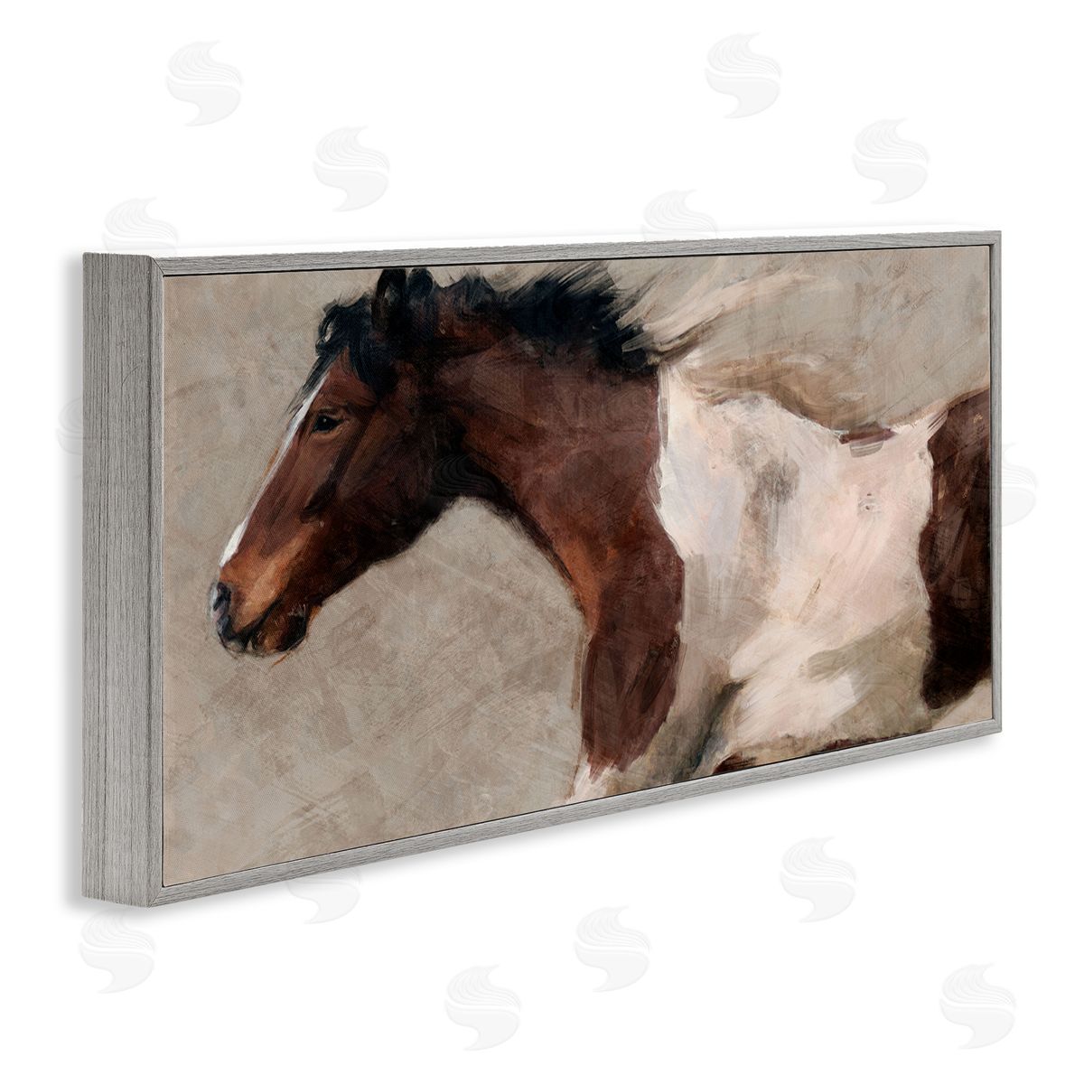 Dashing Brown Horse Grey Frame Print Wall Art, Home Decor by Nina Blue
