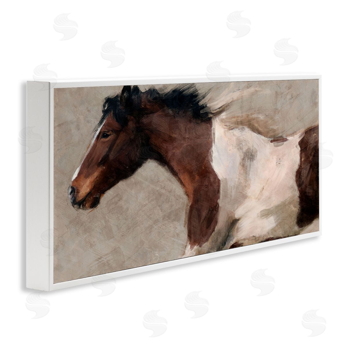 Dashing Brown Horse White Frame Print Wall Art, Home Decor by Nina Blue