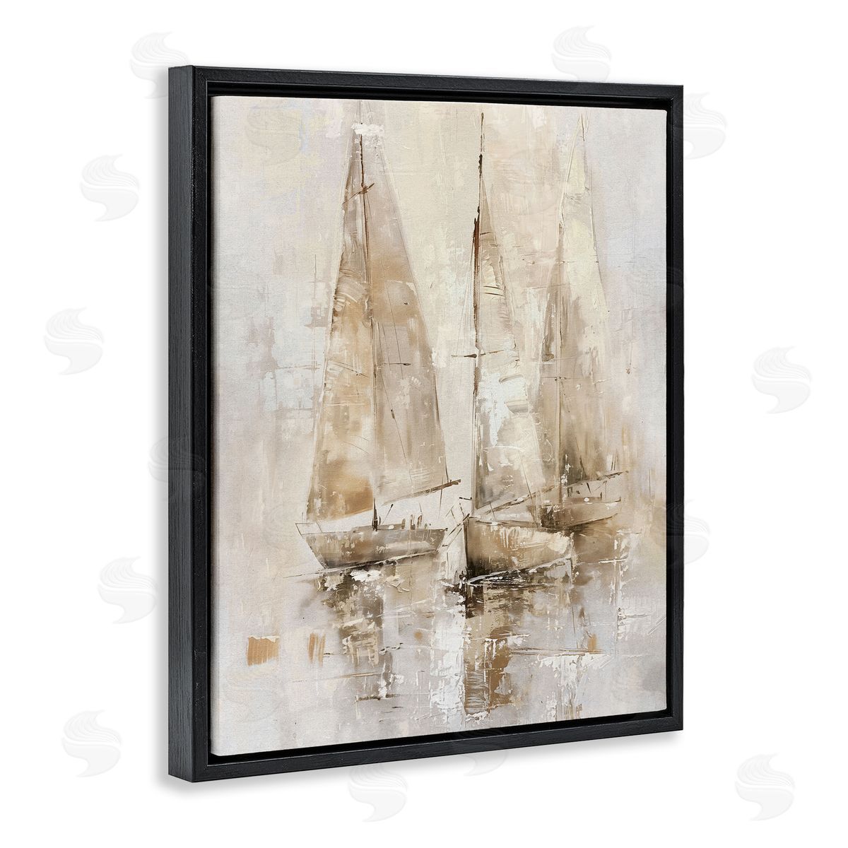 Neutral Sailing on Sea Black Floating Frame Canvas Wall Art, Home Decor by Nina Blue