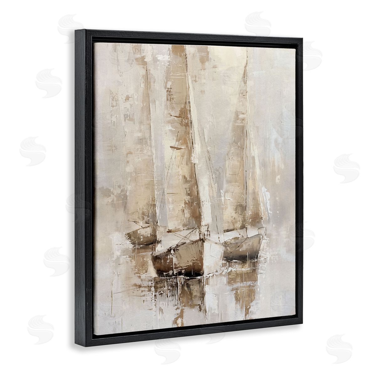 Rustic Gradient Sailboats Black Floating Frame Canvas Wall Art, Home Decor by Nina Blue