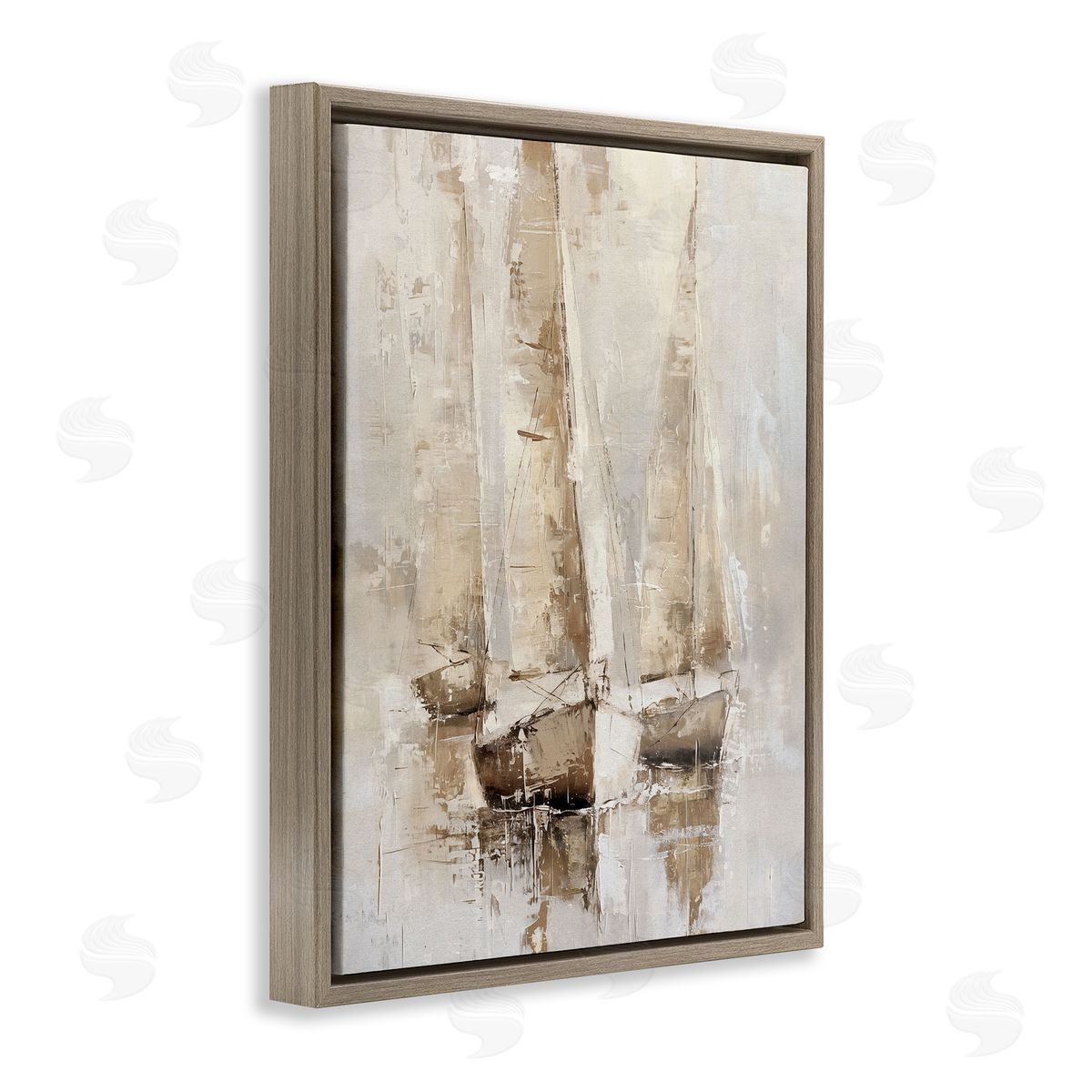 Rustic Gradient Sailboats Brown Floating Frame Canvas Wall Art, Home Decor by Nina Blue