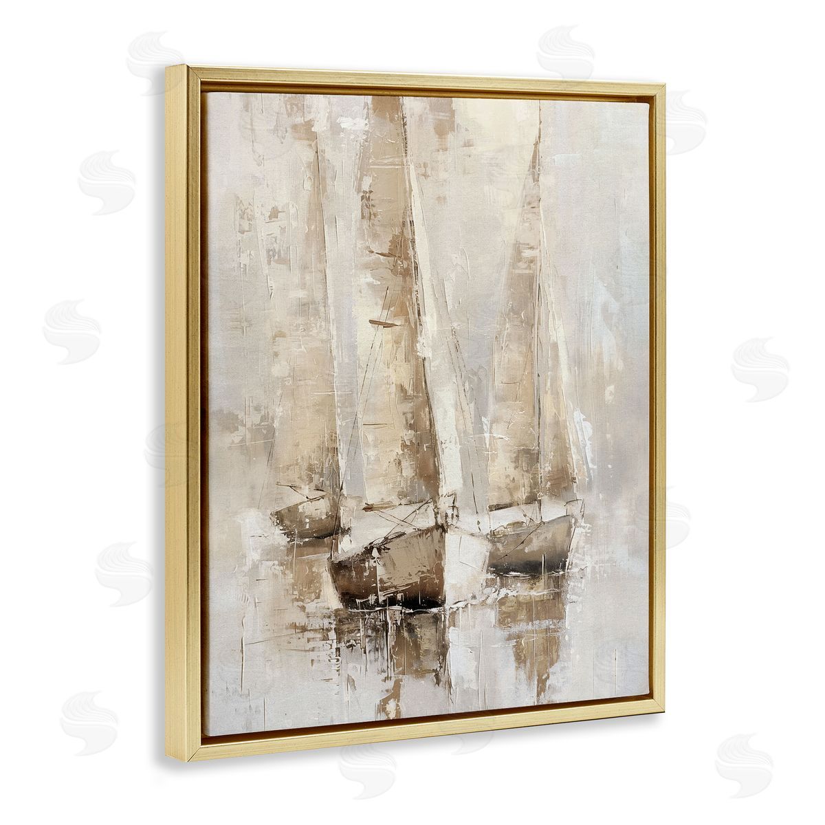 Rustic Gradient Sailboats Gold Floating Frame Canvas Wall Art, Home Decor by Nina Blue