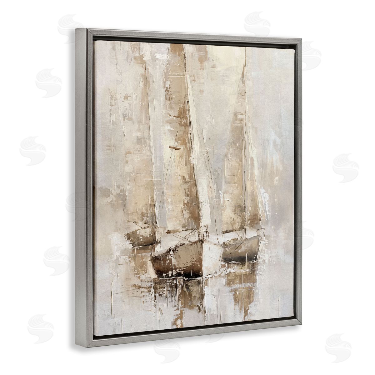 Rustic Gradient Sailboats Grey Floating Frame Canvas Wall Art, Home Decor by Nina Blue