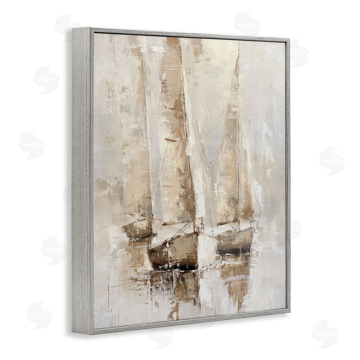 Rustic Gradient Sailboats Grey Frame Print Wall Art, Home Decor by Nina Blue