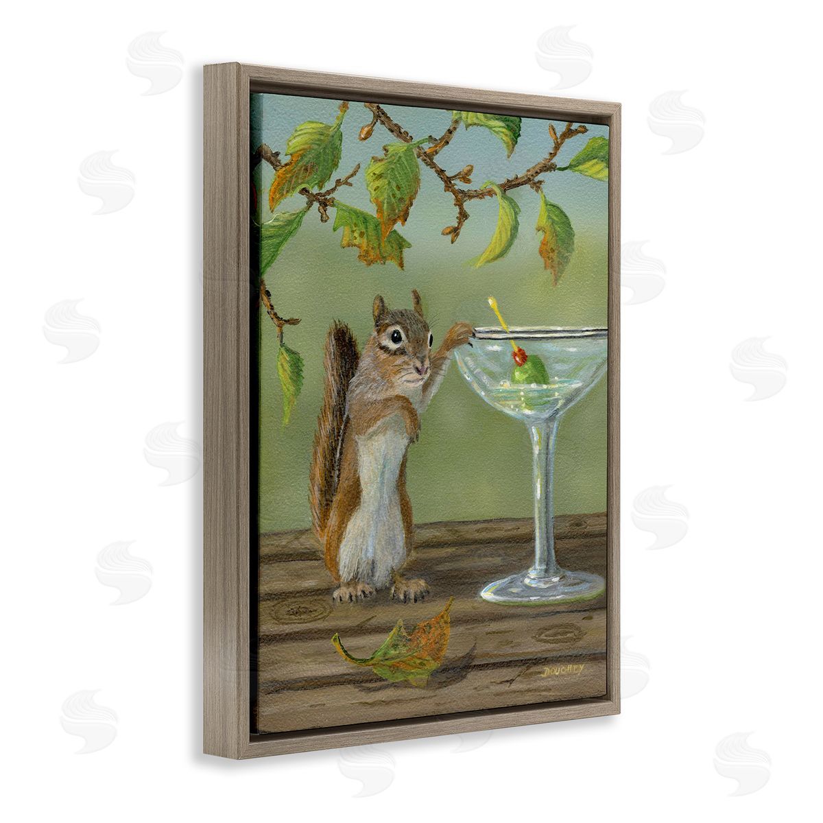 Happy Hour Chipmunk Brown Floating Frame Canvas Wall Art, Home Decor by Terry Doughty