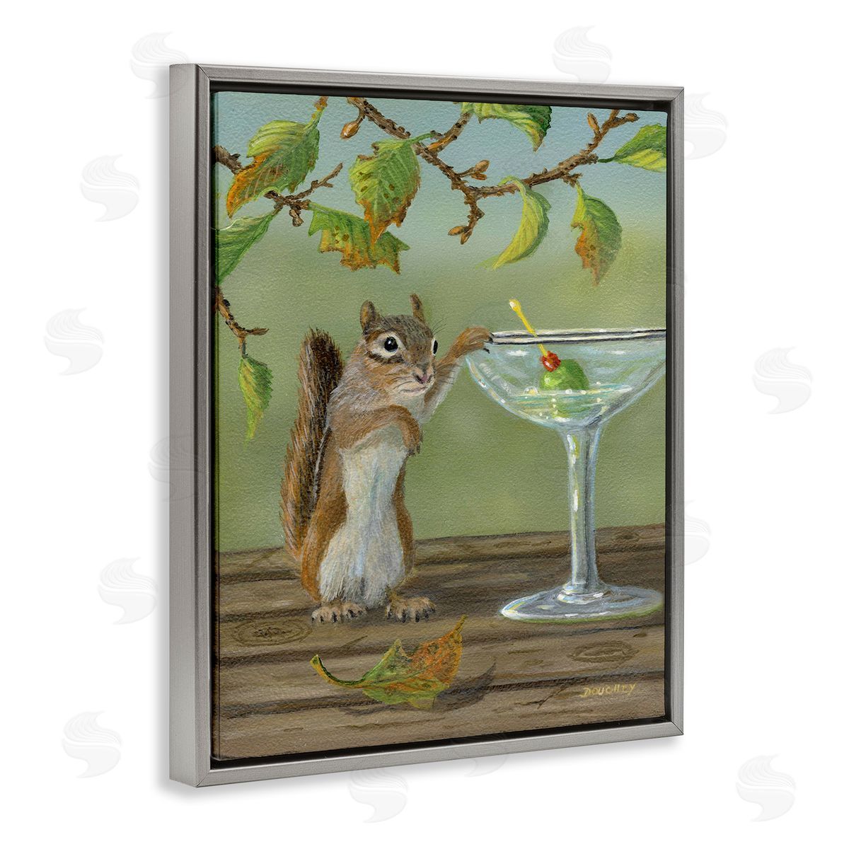 Happy Hour Chipmunk Grey Floating Frame Canvas Wall Art, Home Decor by Terry Doughty