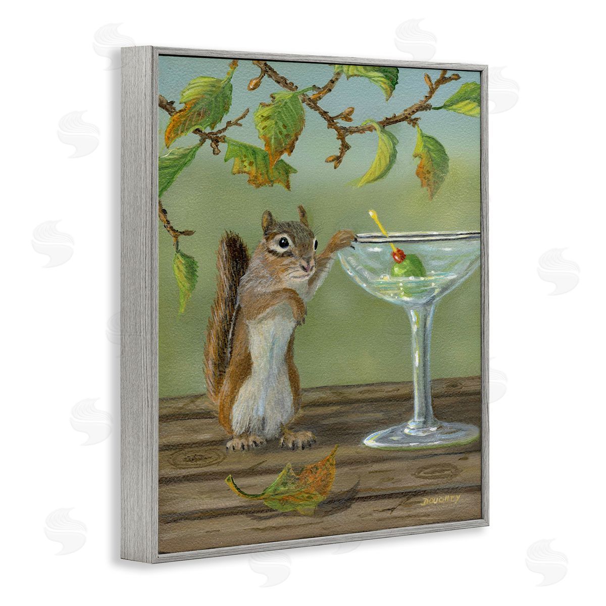 Happy Hour Chipmunk Grey Frame Print Wall Art, Home Decor by Terry Doughty