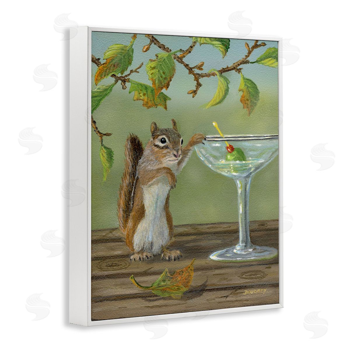 Happy Hour Chipmunk White Frame Print Wall Art, Home Decor by Terry Doughty