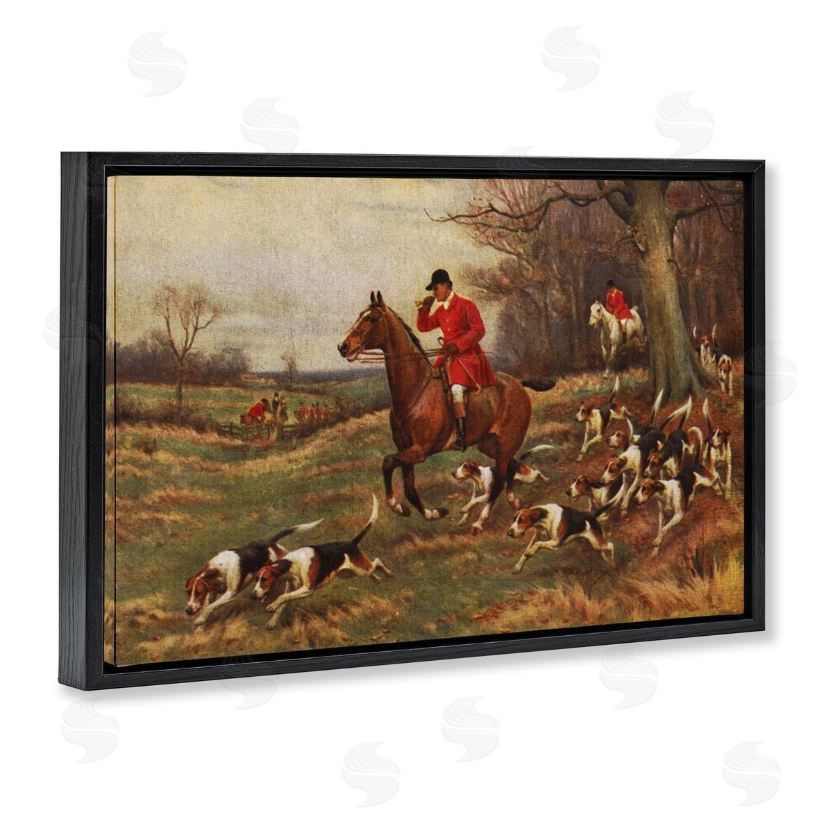 Vintage Hunting Party Dogs Black Floating Frame Canvas Wall Art, Home Decor by Tina Higgins Designs, Inc.