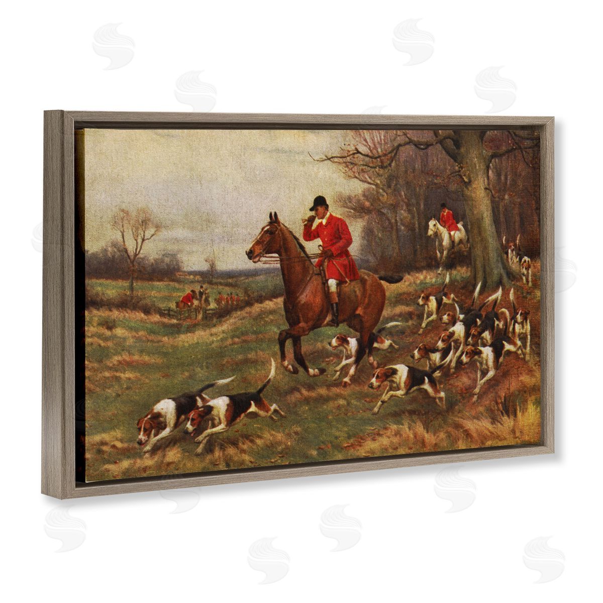 Vintage Hunting Party Dogs Brown Floating Frame Canvas Wall Art, Home Decor by Tina Higgins Designs, Inc.