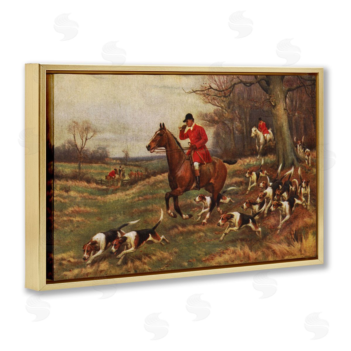Vintage Hunting Party Dogs Gold Floating Frame Canvas Wall Art, Home Decor by Tina Higgins Designs, Inc.