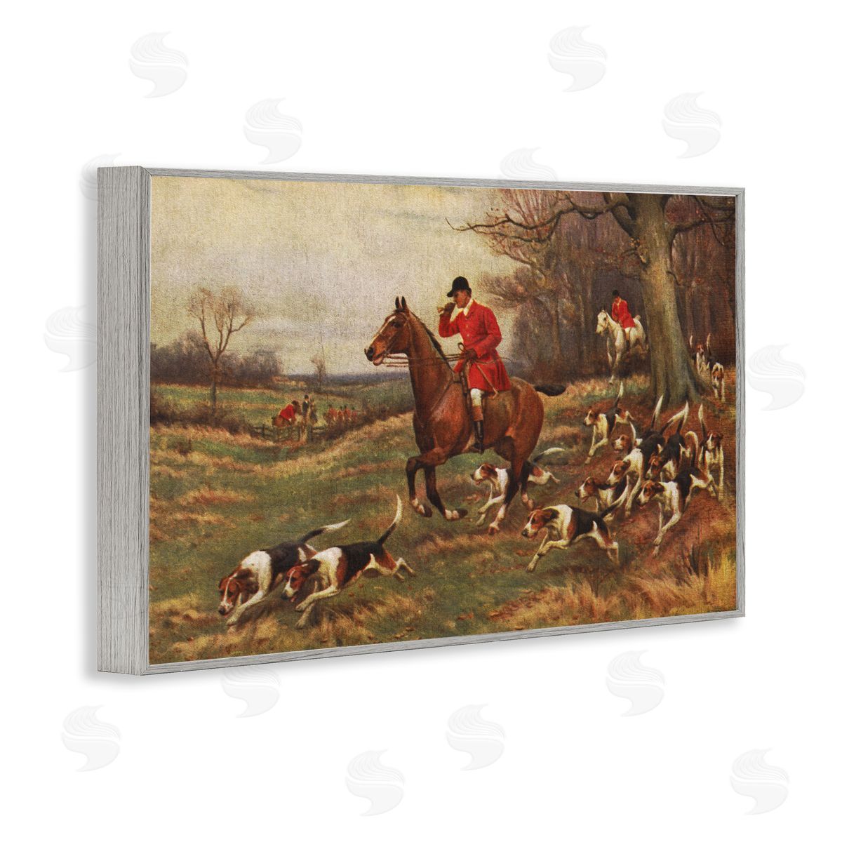 Vintage Hunting Party Dogs Grey Frame Print Wall Art, Home Decor by Tina Higgins Designs, Inc.