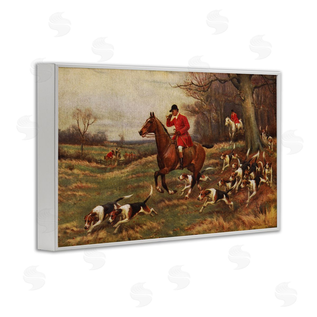 Vintage Hunting Party Dogs White Frame Print Wall Art, Home Decor by Tina Higgins Designs, Inc.