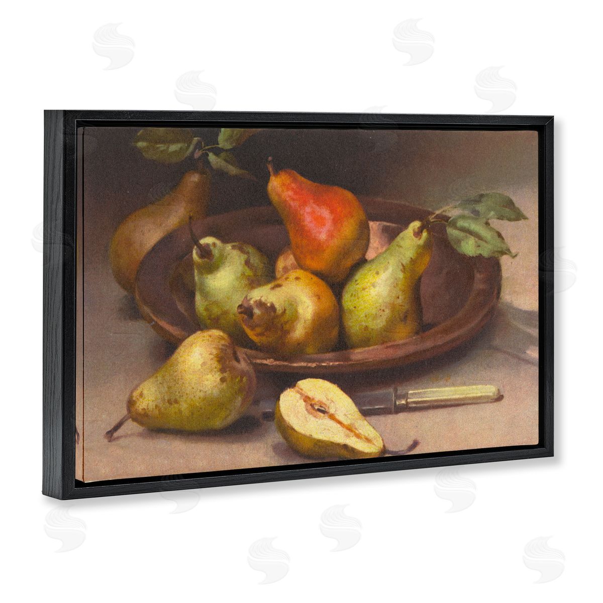 Classic Pears Still Life Black Floating Frame Canvas Wall Art, Home Decor by Tina Higgins Designs, Inc.