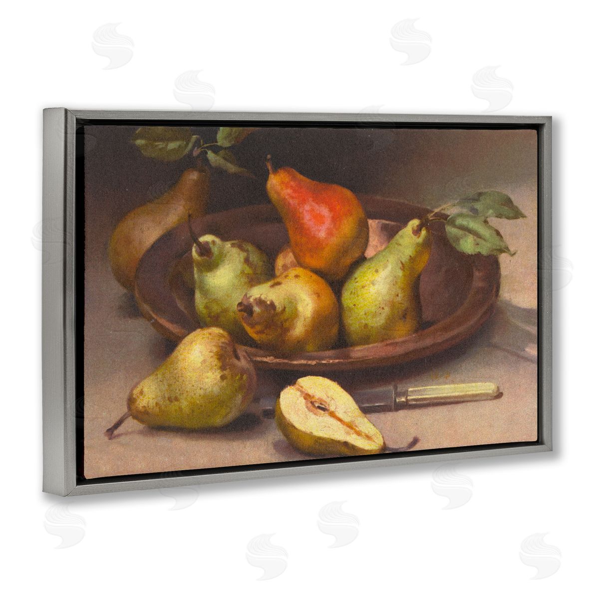 Classic Pears Still Life Grey Floating Frame Canvas Wall Art, Home Decor by Tina Higgins Designs, Inc.
