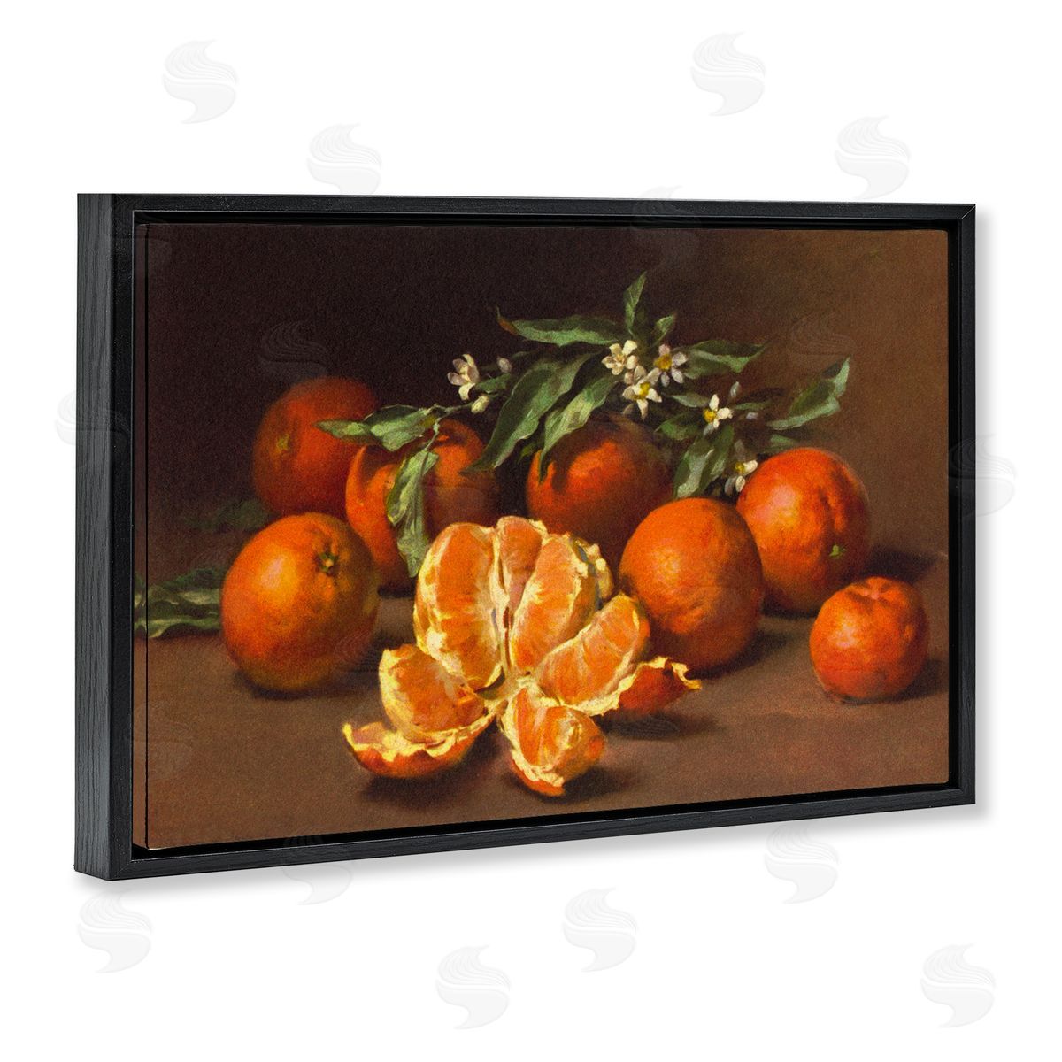 Peeled Oranges Still Life Black Floating Frame Canvas Wall Art, Home Decor by Tina Higgins Designs, Inc.