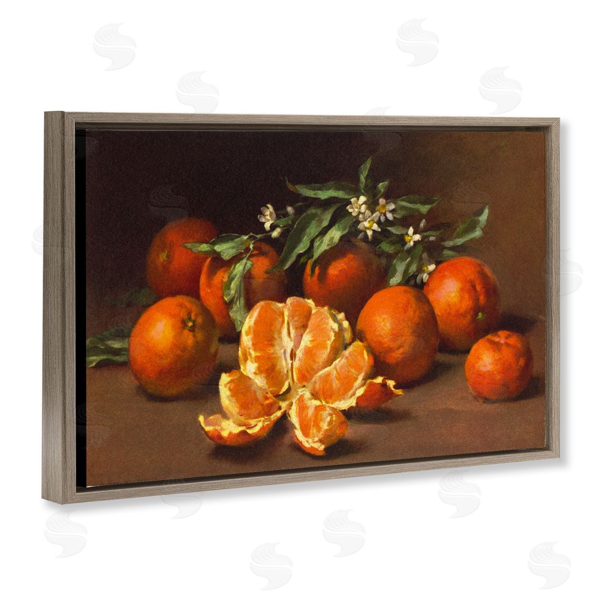 Peeled Oranges Still Life Brown Floating Frame Canvas Wall Art, Home Decor by Tina Higgins Designs, Inc.