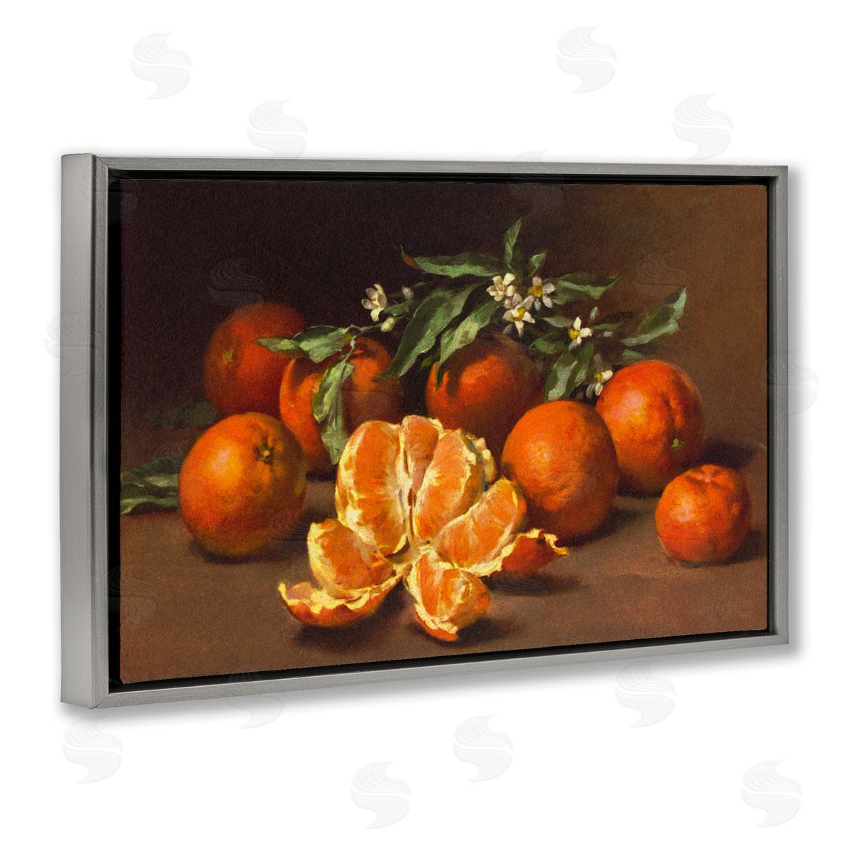 Peeled Oranges Still Life Grey Floating Frame Canvas Wall Art, Home Decor by Tina Higgins Designs, Inc.