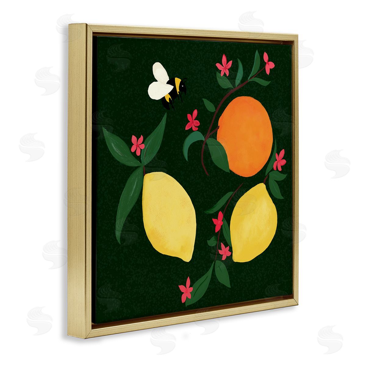 Citrus & Bumble Bee Gold Floating Frame Canvas Wall Art, Home Decor by Michelle Ingari Designs