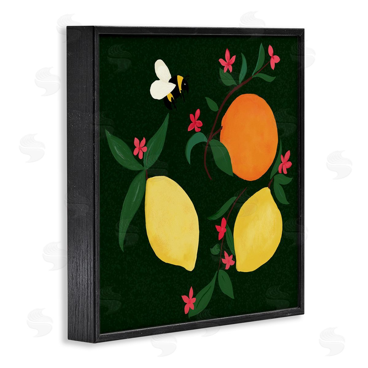 Citrus & Bumble Bee Black Frame Print Wall Art, Home Decor by Michelle Ingari Designs
